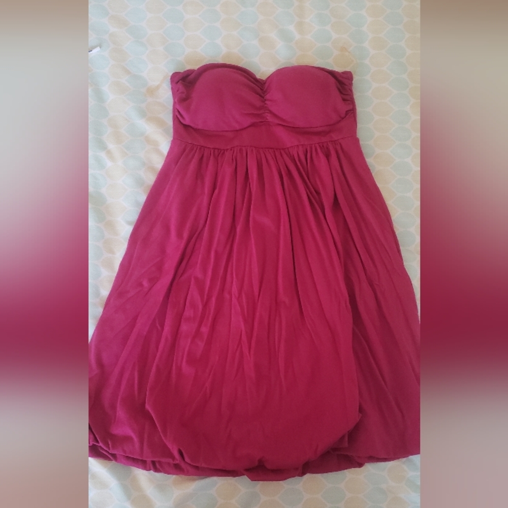Hot pink/magenta bubble heart shaped strapless dress